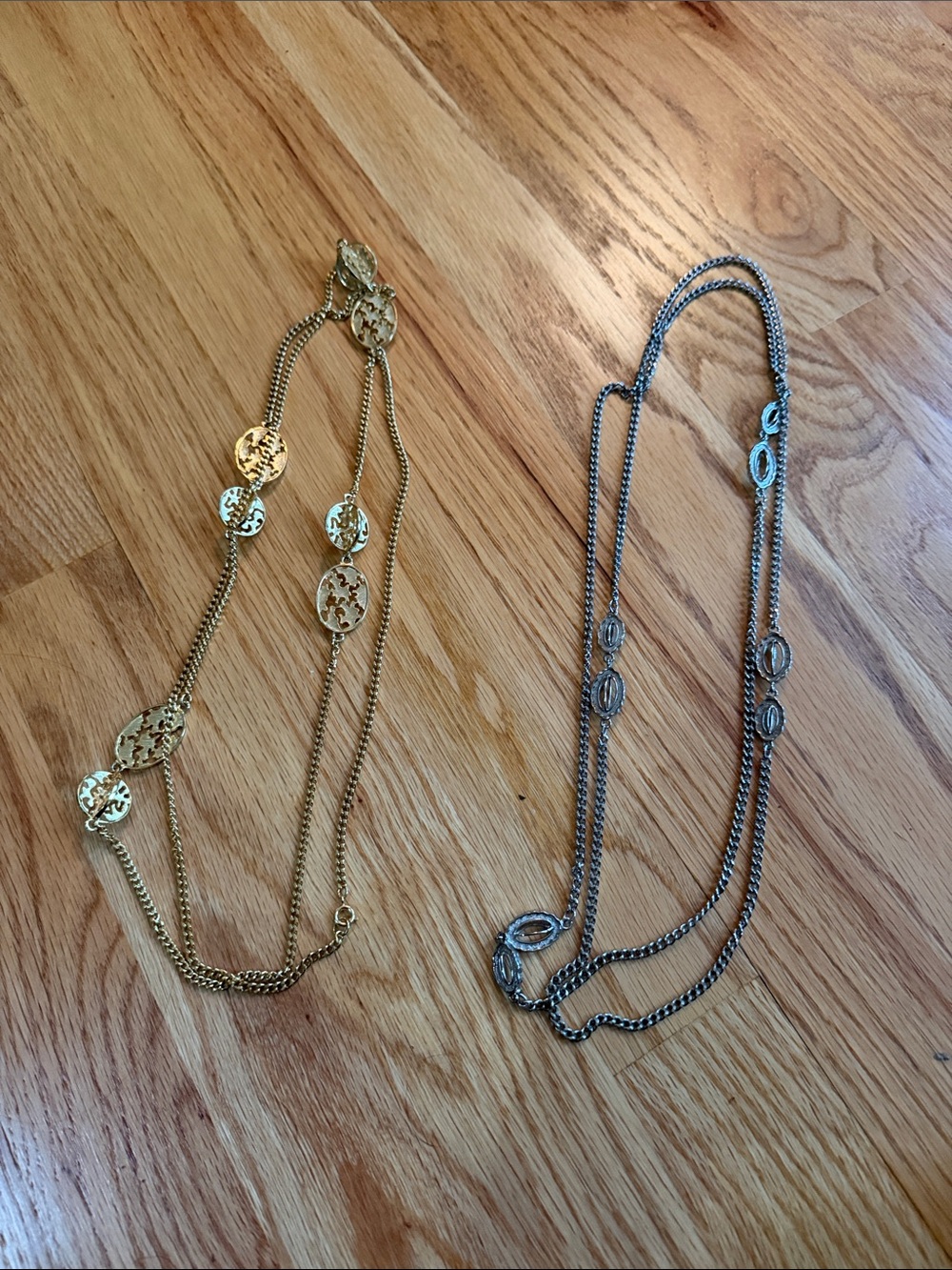 Gold and Silver Multi-Length Disc Pendant Necklaces